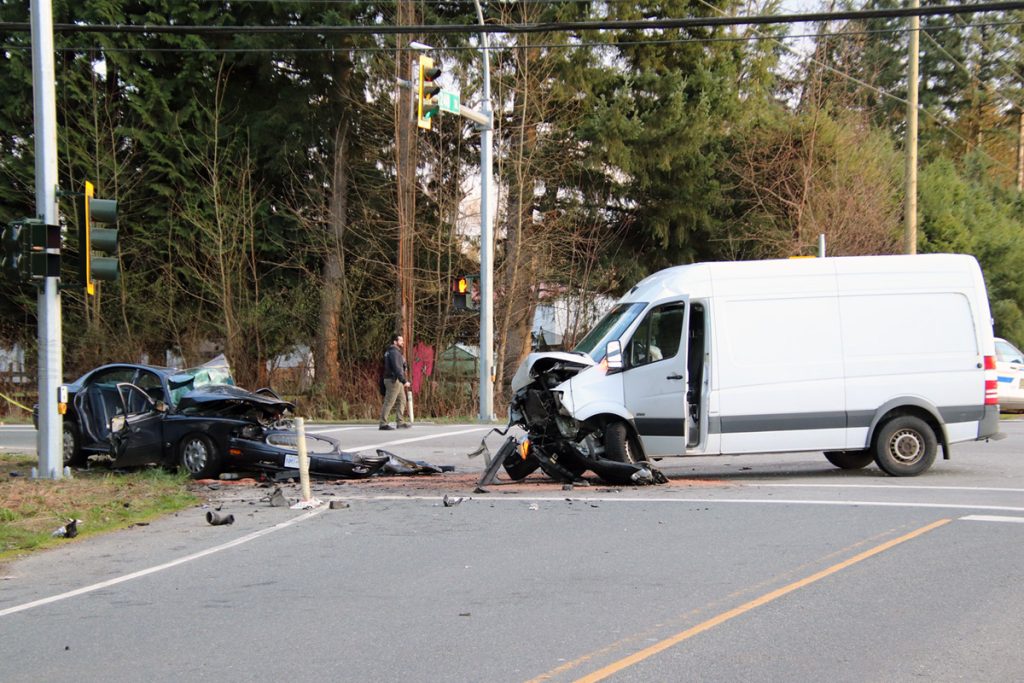 Emergency crews on scene of a serious collision in Langley on Monday March 9, 2026