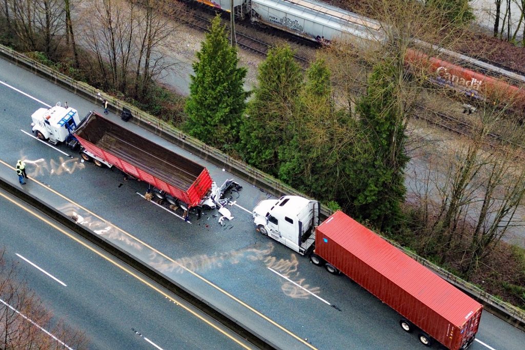 Highway 17 is closed to westbound traffic Wednesday afternoon after reports of a multi-vehicle crash in Surrey’s Fraser Heights area