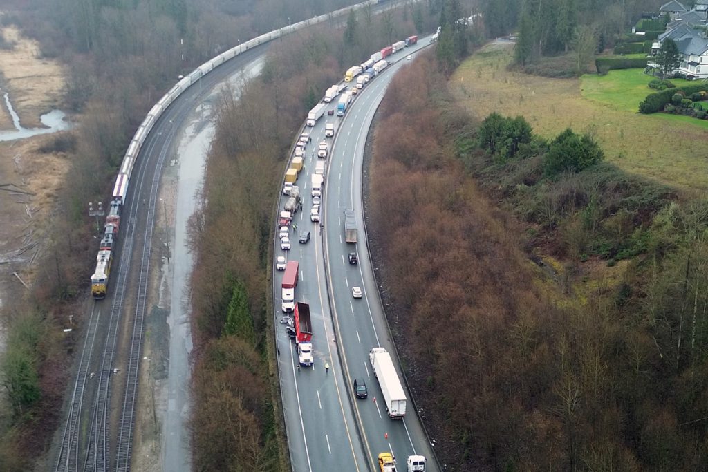 Highway 17 is closed to westbound traffic Wednesday afternoon after reports of a multi-vehicle crash in Surrey’s Fraser Heights area