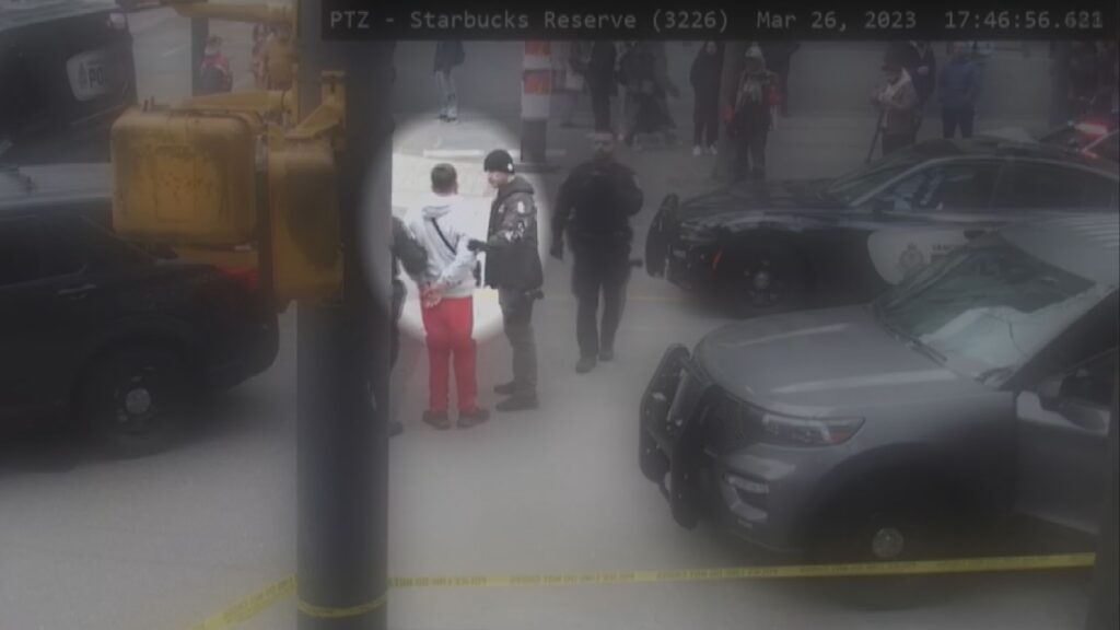 CCTV footage of the accused in Vancouver Starbucks stabbing
