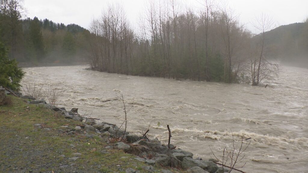 Flooding along the Chilliwack River on March 20, 2026.