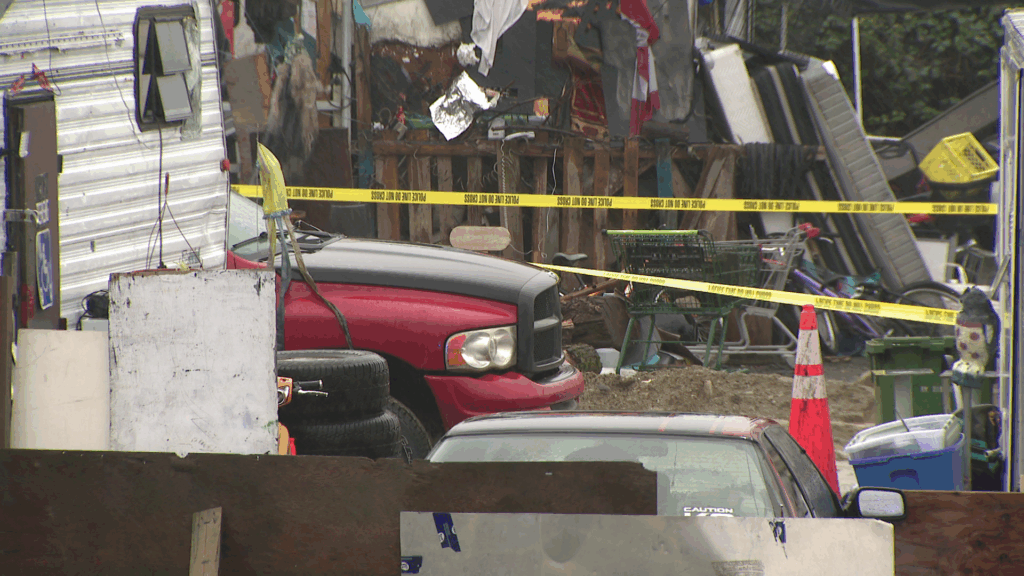 Abbotsford Police investigate a homicide in the park-and-ride lot off Parallel Road near Whatcom Road on Tuesday March 24, 2026.