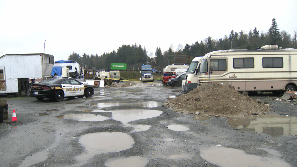 Abbotsford Police investigate a homicide in the park-and-ride lot off Parallel Road near Whatcom Road on Tuesday March 24, 2026.