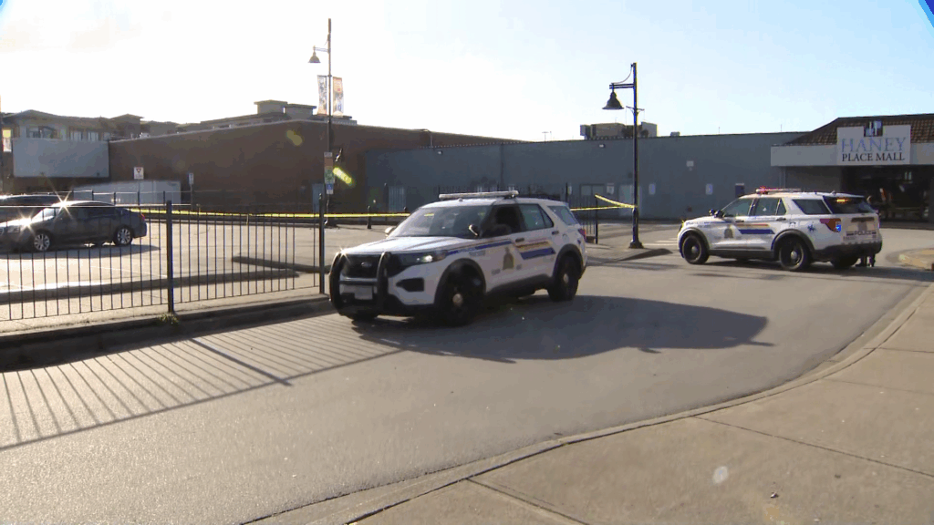 Police respond to an incident near Maple Ridge's Haney Place Mall on March 26, 2026.