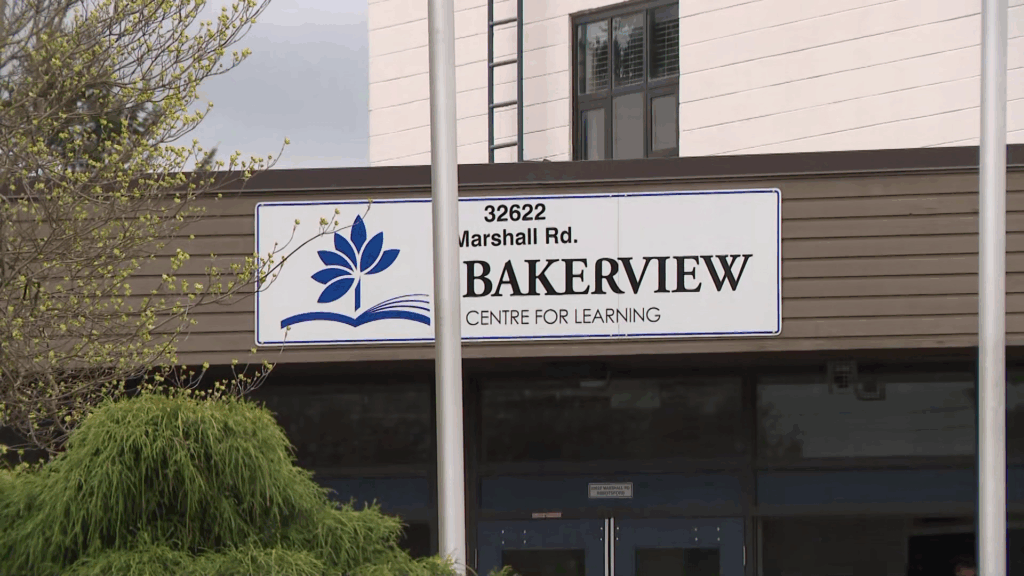 Police investigate a fire at Bakerview Centre for Learning in Abbotsford on Monday April 13, 2026.