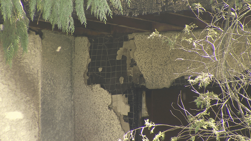 Damage is seen after a fire at a Burnaby apartment on Sunday April 19, 2026.