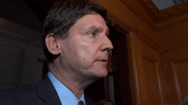 B.C. Premier David Eby speaks in Victoria on Monday April 20, 2026. (CityNews Image)