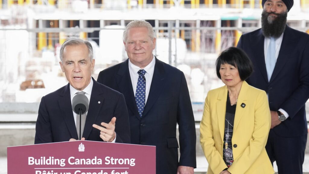 Prime Minister Mark Carney makes an announcement regarding housing and affordability at a new condo development in Toronto on Monday, March 30, 2026. THE CANADIAN PRESS/Nathan Denette