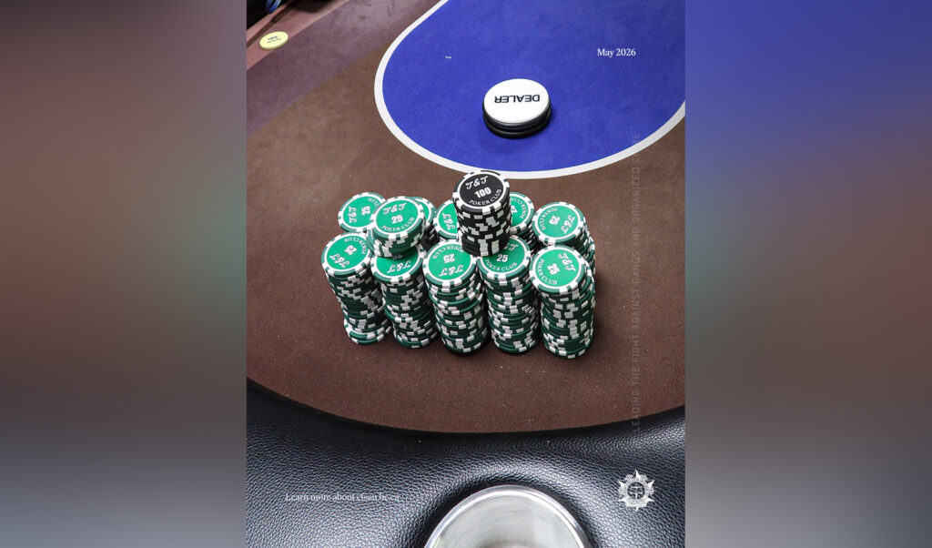 A table with poker chips on it