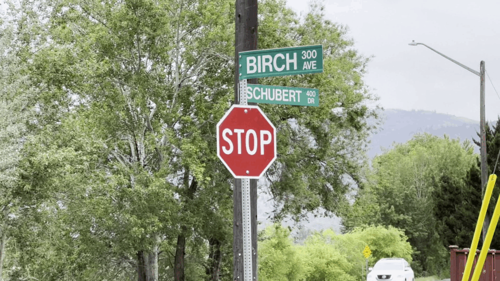 The intersection of Schubert Drive and Birch Avenue in Kamloops.