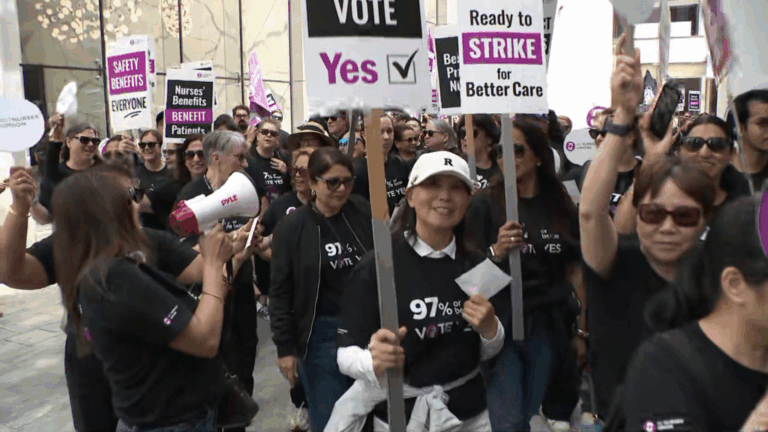 Members of the BC Nurses' Union rally in Downtown Vancouver on Thursday April 30, 2026. (CityNews Image)