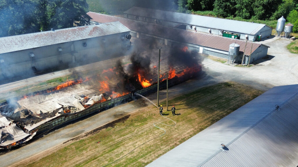 Crews respond to a barn fire near 232nd Street and 40th Avenue in Langley Township on Friday June 19, 2026. (1st Due Media Image)
