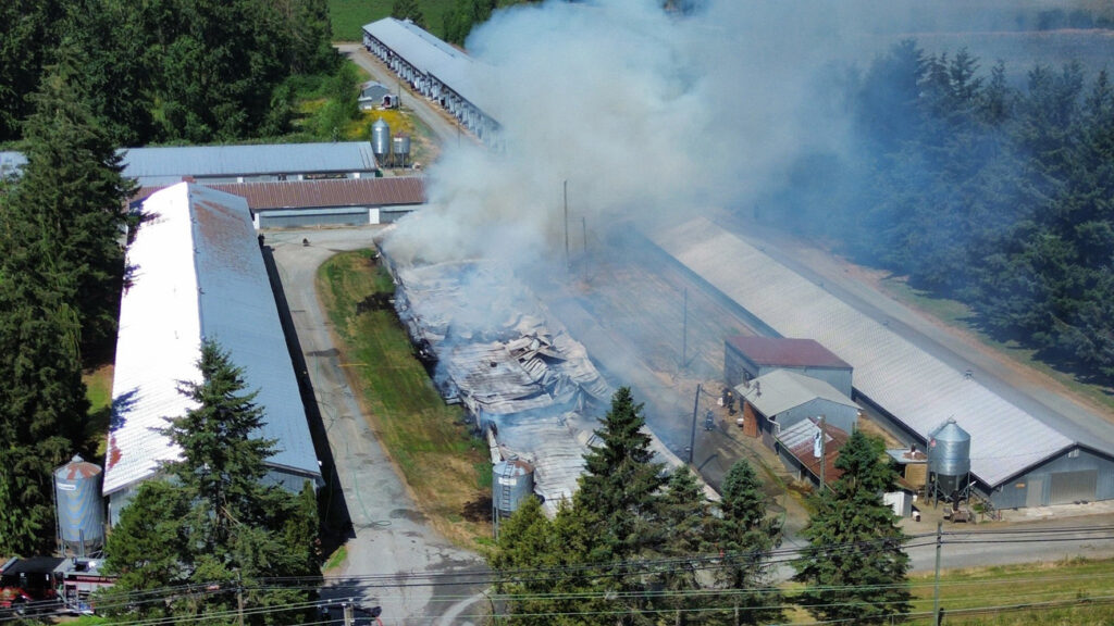 Crews respond to a barn fire near 232nd Street and 40th Avenue in Langley Township on Friday June 19, 2026. (1st Due Media Image)