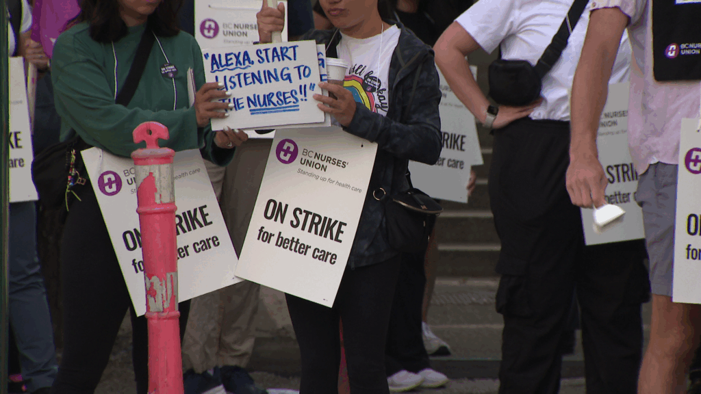 BC Nurses picket outside Vancouver General Hospital on Tuesday July 7, 2026. (CityNews Image)