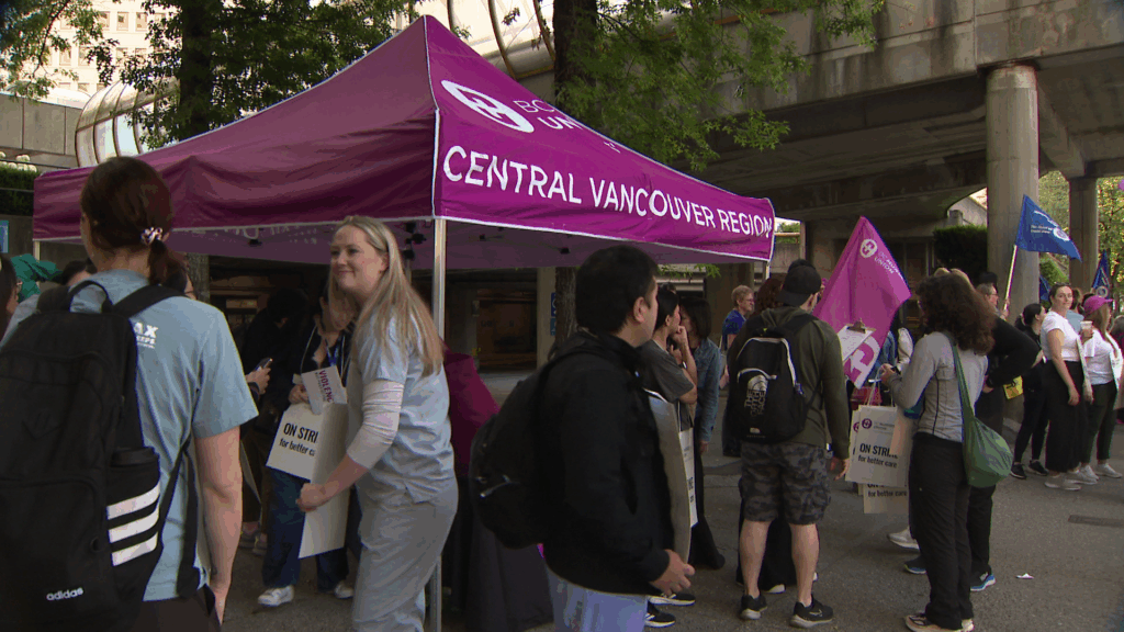 BC Nurses picket outside Vancouver General Hospital on Tuesday July 7, 2026. (CityNews Image)
