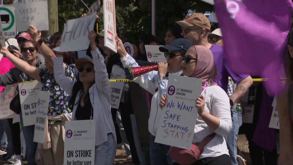 B.C. Nurses picket outside Surrey Memorial Hospital on Thursday July 9, 2026.