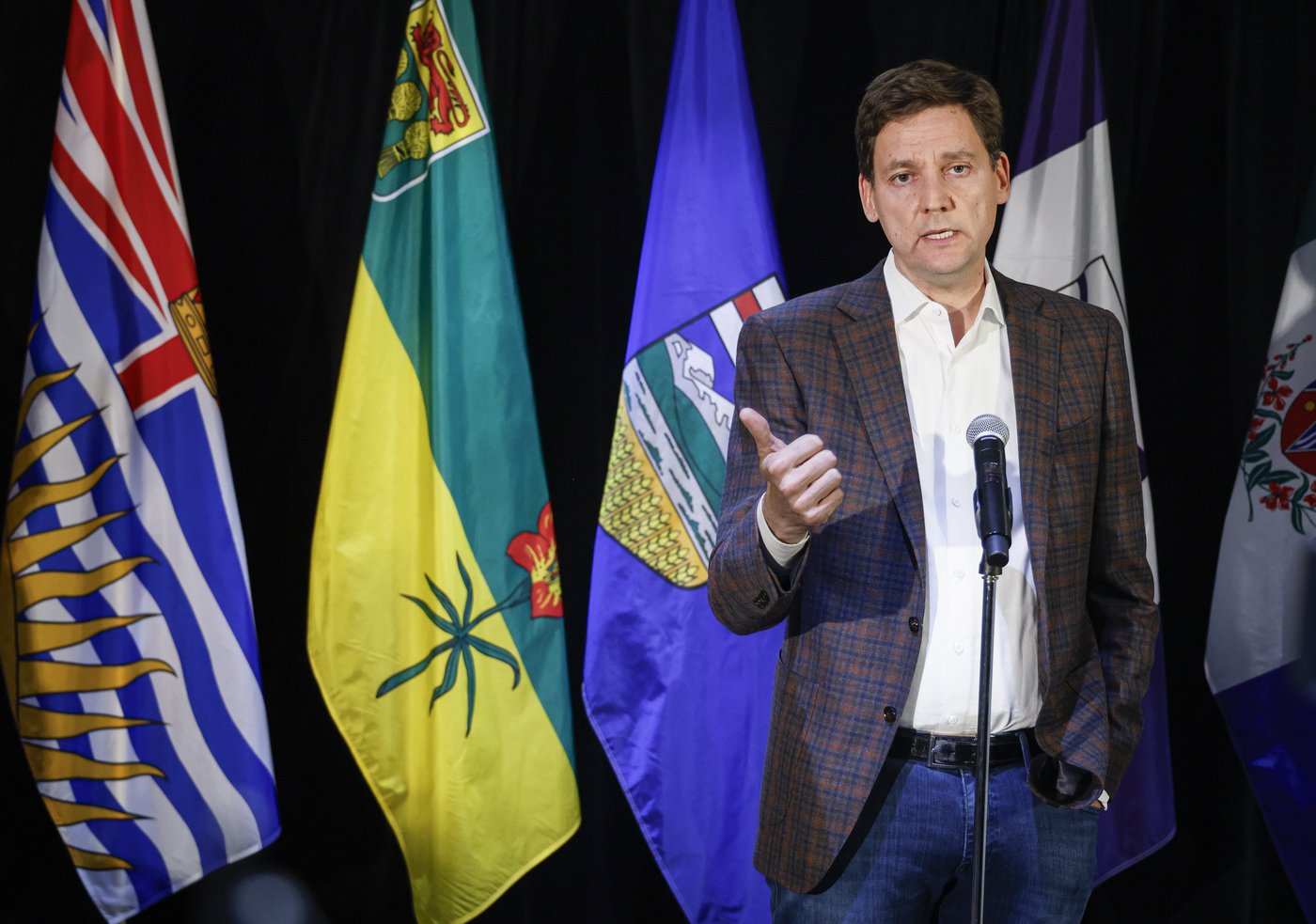 B.C. Premier David Eby speaks to the media at a meeting of western premiers in Kananaskis, Alta.., Monday, May 25, 2026. THE CANADIAN PRESS/Jeff McIntosh THE CANADIAN PRESS