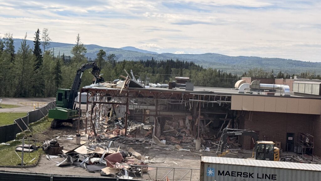 Demolition underway at Tumbler Ridge Secondary on Monday August 17, 2026.